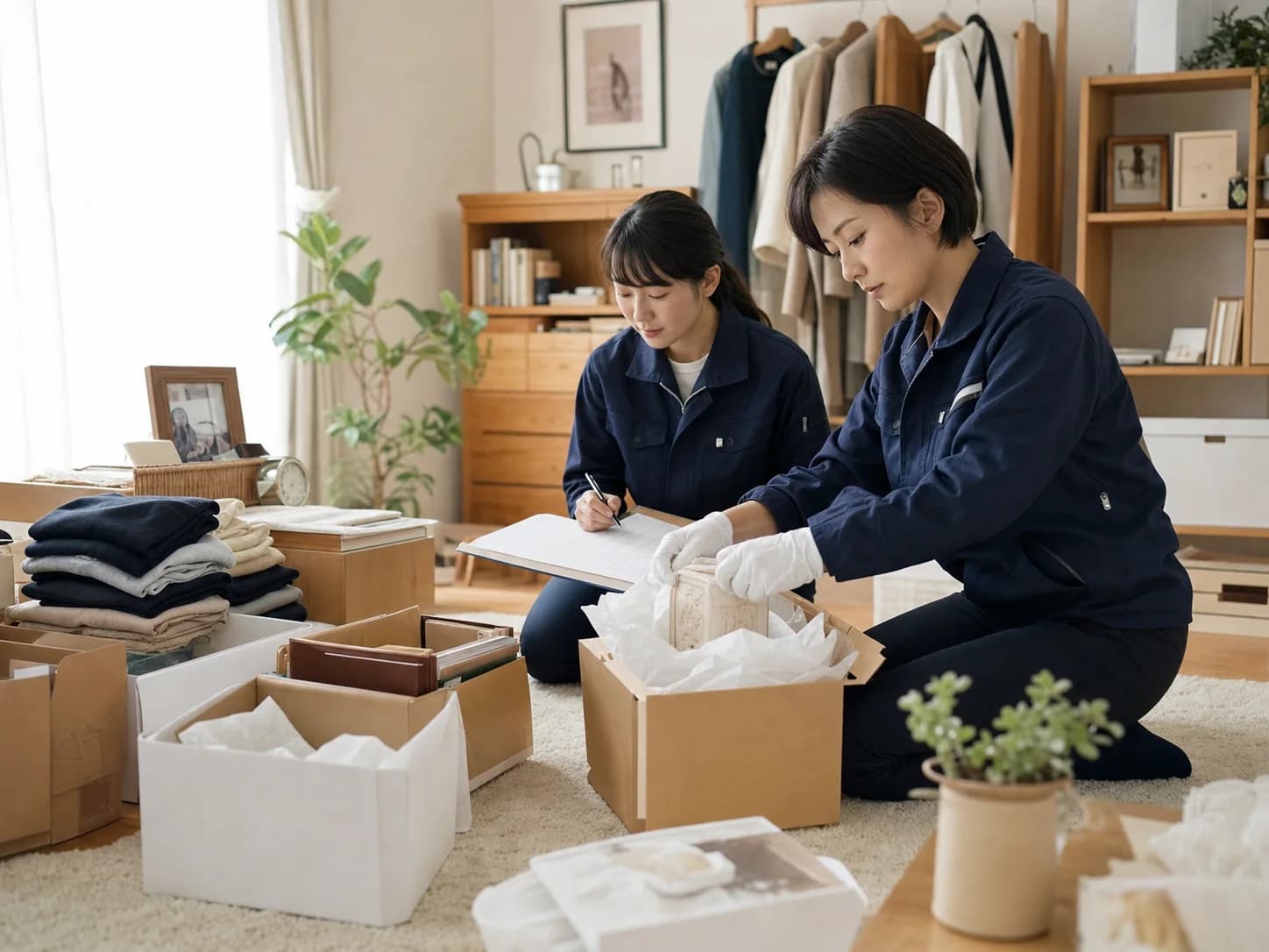 家財を確認しながら丁寧に整理する様子