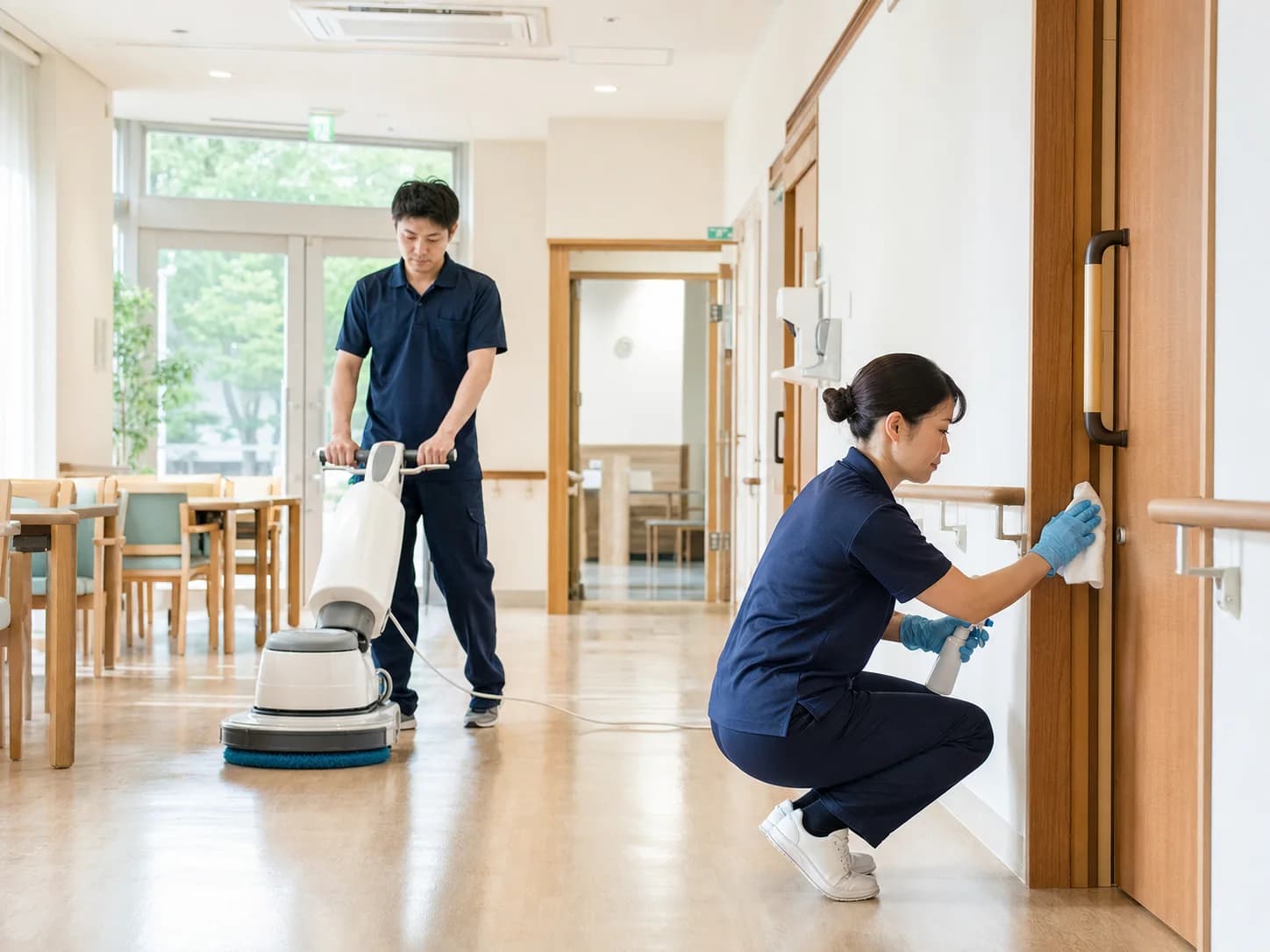 福祉施設を専門スタッフが清掃する様子